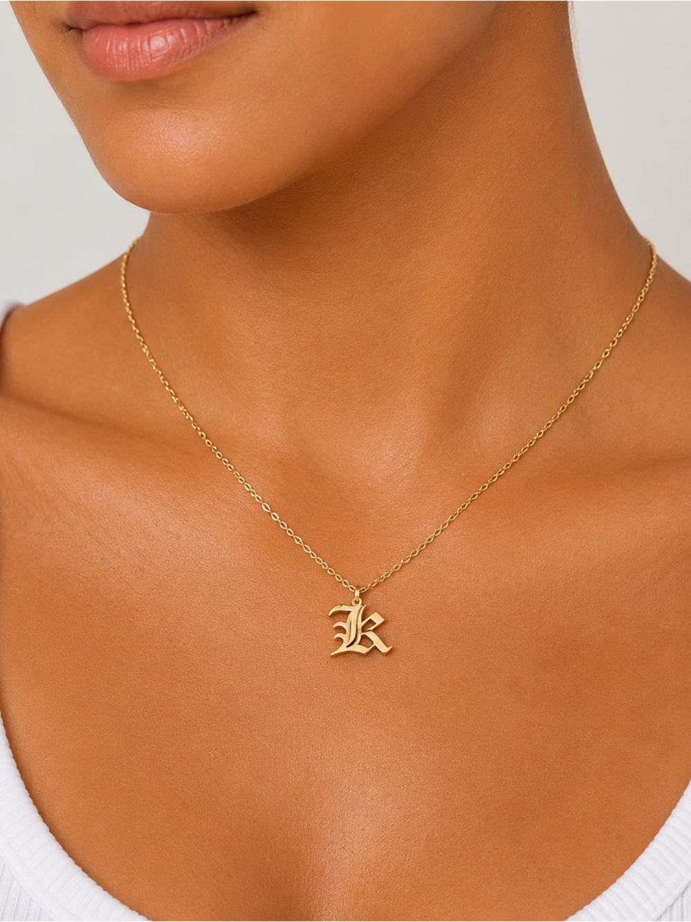 Letter K - Gold Old English Initial Necklace​